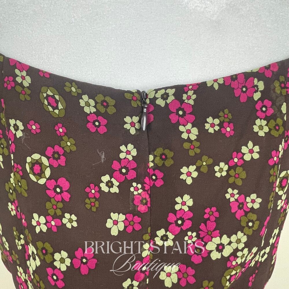 Rare Vintage Silk Floral Top ASO Rory Gilmore Girls Brown Pink Blouse Cap Sleeve - Picture 11 of 11